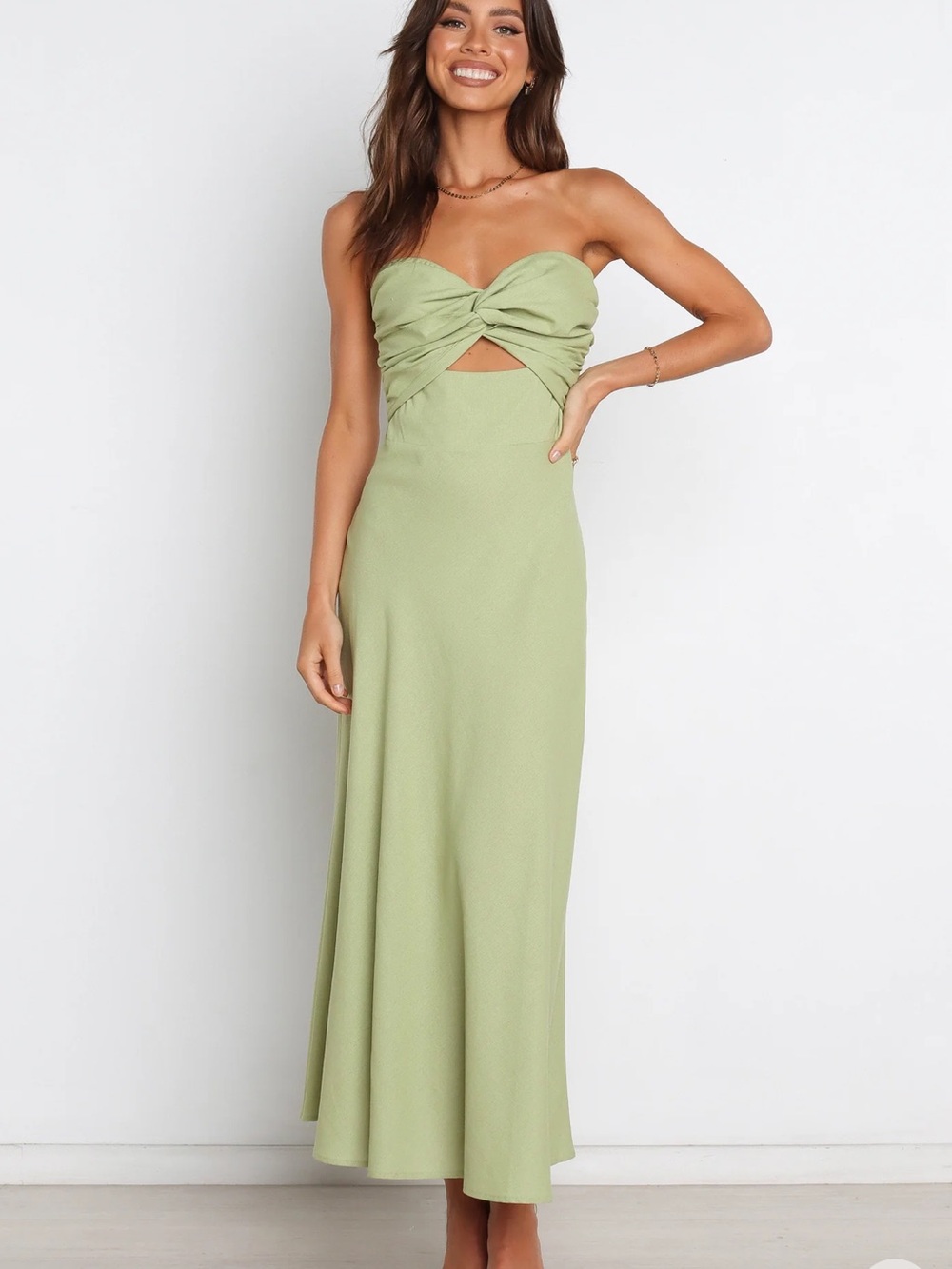 Petal & Pup Strapless Twist Front Maxi Dress - Sage